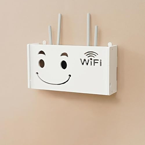 BBTISG Wandbehang WiFi Router Regal, Ohne Bohren WiFi Router Aufbewahrungsbox Wanddekoration Box Rack Kreatives Weiß Dekoratives Schwimmendes Rack (Stil 2)