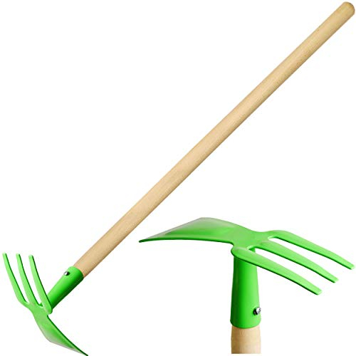 alles-meine.de GmbH Kinder - Doppelhacke/Harke/Hacke - aus Holz & Metall - grün/apfelgrün - 75 cm lang - stabile Gartengeräte/Gartenset - Kinderharke - Gartenharke Garten..