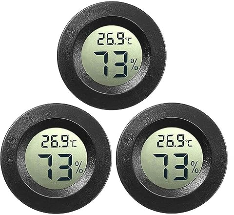 JEDEW 3-Pack Mini Hygrometer Thermometer Digital Humidity Meter Indoor/Outdoor Humidity Monitor Reptile Thermometer for Humidors Greenhouse Garden Cellar Fahrenheit(℉)/ Celsius(℃) (Schwarz -3 pack)