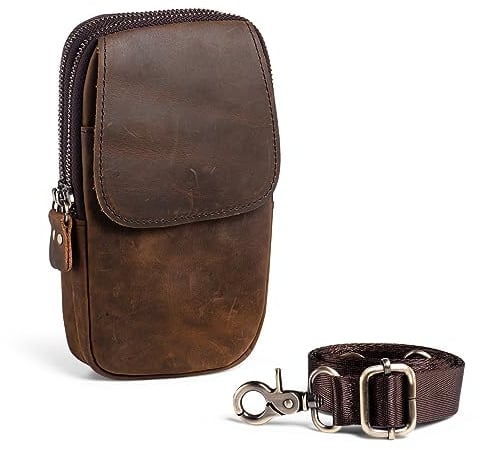 Hengwin Gürteltasche mit Gürtelschlaufe und Gürtelclip, Echtes Leder Handytasche Für Reisen, Outdoor-Aktivitäten, Freizeitkleidung und Jede Gelegenheit Tasche, handyhalter Umhängetaschen (Kaffee)