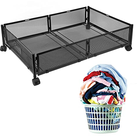 Contenedores De Almacenamiento Debajo De La Cama Con Ruedas,Cajón Organizador De Almacenamiento Debajo De La Cama,Patrón De Rejilla Tipo Extraíble Cajón De Almacenamiento De Zapatos(negro)