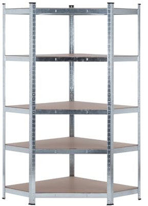 THINIA HOME - Estantería Modular Esquinera, Acero y MDF Antihumedad, Hogar, Trastero, Garaje, 5 Baldas Ajustables, Carga Máx. 875Kg, 80x40x56x180cm (Largo x Ancho x Frontal x Alto)