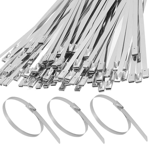 Faankiton 200 Pezzi Fascette Metalliche, Fascette Acciaio Inox Autobloccanti, Stringicavo Acciaio, Fascette Cerniera Inox, Fascette Metallo, Fascette in Acciaio Inossidabile (4.6 * 400mm, Argento)