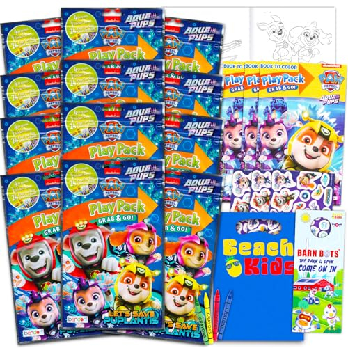 Paw Patrol Geburtstagsparty-Gastgeschenke und Zubehör-Set für Kinder – Bündel mit 12 Paw Patrol Aqua Pups Aktivitätsspielpacks für Jungen, Mädchen mit Mini-Malbüchern, Geschenktüten und mehr