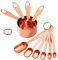 AUNHUIT 10-Piece Copper Measuring Cups Spoons Set, Stainless Steel Kitchen Teaspoon Engraved Stackable Nesting Tablespoon Set for Dry & Liquid Ingredients Coffee Cooking & Baking (Rose Gold)