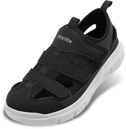 FitVille Diabetiker Sandalen Herren Extra Weit Orthopädische Schuhe mit Klettverschluss Verstellbare Gesundheitsschuhe Bequemer Rehaschuhe für Senioren Schuhe für Geschwollene Füße,Schwarz,43 EU,Weit