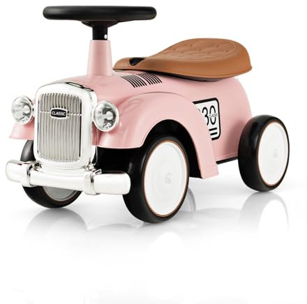 DREAMADE Porteur Enfants 18-36 Mois, Voiture à Pousser Rétro avec Espace de Rangement, Roues EVA, Autocollants DIY, Klaxon, Voiture pour Garçons et Filles (Rose)