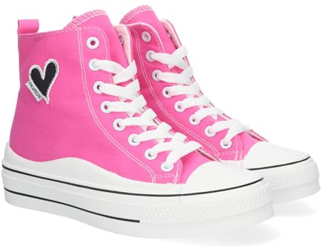 shoes&blues.es 80842-Zapatilla Abotinada para Mujer, Comoda, Detalle de Corazon Bordado, Material de Lona, y Cierre de Cordones. Talla 36 Fucsia