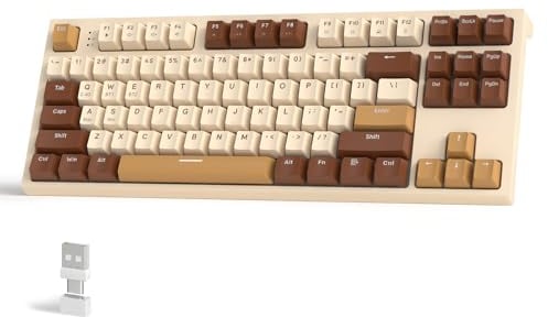 FREEWOLF M88 TKL Kabellose Gaming-Tastatur, BT/2,4 GHz Hot-Swap-fähige Mechanische Tastatur, Typ C/USB A 2-in-1-Funkempfänger, 87 PBT-Tastenkappe, Gasket Mount, Roter Schalter QWERTY, PC/MAC – Käse