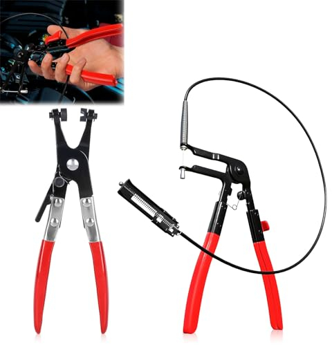 WANDGU 2 alicates de abrazadera de manguera: alicates de abrazadera de manguera con cuello recto, abrazadera de manguera de coche, 650 mm con eje de alambre para reparaciones de automóviles (rojo)