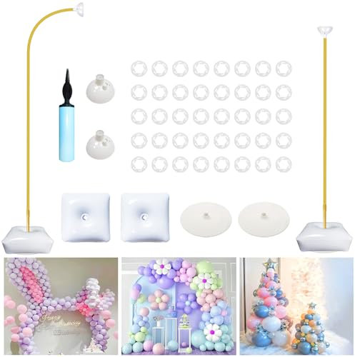 Gold Balloon Arch Stand Kit 8.2Ft & 5Ft with Water Fill Base, Free Bending Half Balloon Arch Kit for Weddings Birthday Baby Showers Graduation Parties Backdrop Decorations