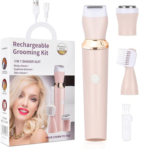 ACWOO Elektrischer Rasierer für Frauen, Elektrischer Rasierer Damen, 3-In-1Nass- und Trockenrasierer, Schmerzlos Epilierer für Bikinizone Achseln Beinen Armen und Gesicht, USB-Aufladung, Wasserdichte