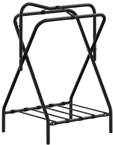 vidaXL Sattelständer, Sattelhalter Klappbar mit Ablage, Pferdesattel Halter für Sattelraum Scheune Stall, Trensenhalter, Schwarz Eisen