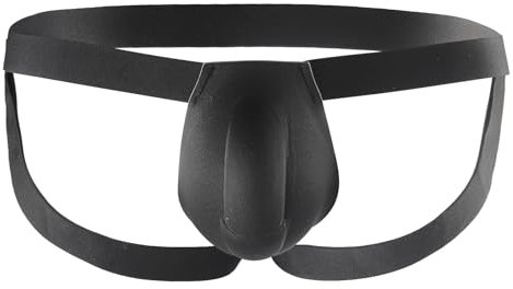 Men's Sexy Thong Sponge Pad Cup Bulge Briefs Enlarge Enhancing Swimwear Padded Pouch G-String Open Butt T-Back Panties Padded Underwear Swimwear for Model (UK, Alpha, L, Regular, Regular, Black)