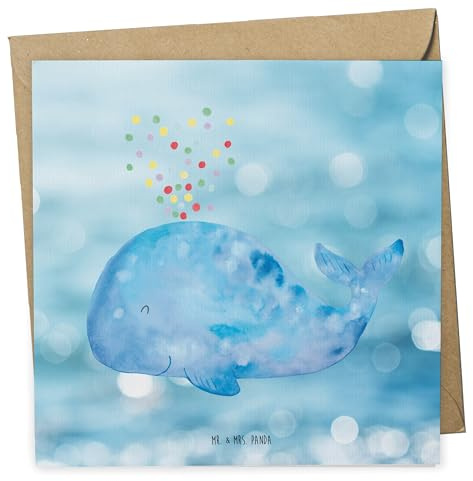 Mr. & Mrs. Panda Grußkarte Wal Konfetti - Geschenk, Abnehmen, Neustart, anlasskarte, Diät, Geburtstag, doppelkarte, Meer, Glückwunschkarte, faltkarte, Klappkarte