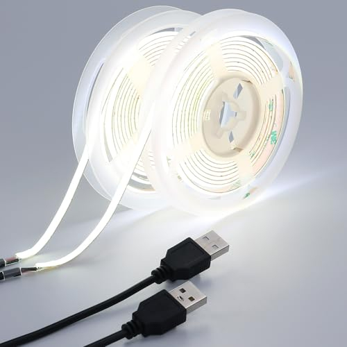 GOMING DC 5V 5mm Breite COB USB LED Strip Kaltes Weiß 6000K LED Streifen 400LED/M 4M(2 Stück X 2M) LED Band Selbstklebend IP20 Nicht Wasserdicht für DIY Dekorative Beleuchtung