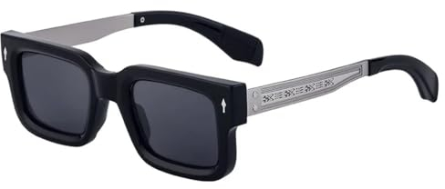 MUTYNE Klassische Luxus-Sonnenbrille im quadratischen Design für Damen und Herren, Vintage-Steampunk-Sonnenbrille mit kleinem Rahmen, Autofahrerbrille, Silber/Schwarz/Schwarz, Einheitsgröße