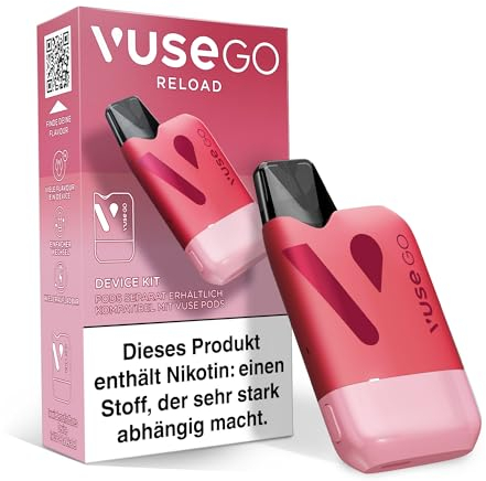 Vuse Go Reload Starter Set mit Zugautomatik, Kompakte Vape mit USB-C Kompatibilität, ergonomisches Design, mit nur einem Device, Pod System, Keine einweg ePod Caps enthalten, Farbe: Rot