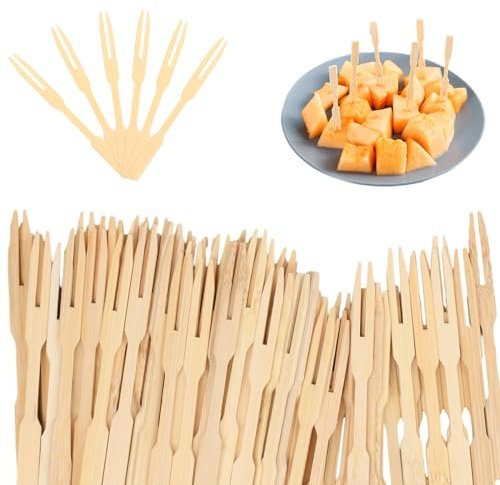 160 Piezas Tenedores de Postre Desechables de Bambú y Madera, Cubiertos para Fiestas, Cumpleaños, Pícnic y Camping - Mini Tenedores de Cóctel