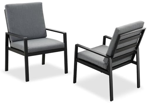 LANOX Gartenstuhl Alu Gartenmöbel Esstischstuhl 2 St, inkl. Sitz und Rückenkissen Wetterfest für Garten Balkon Terrasse, Schwarz