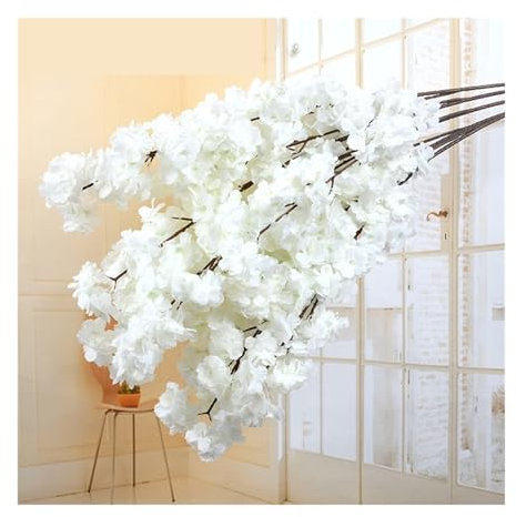 AMEEDA Künstliche Blumen Künstliche Kirschblüte, rosa, weißer Kirschbaum, Seidenblume, Frühlingskirsche, DIY Bonsai-Bogen, Hochzeits-Requisiten, Heimdekoration(B1 White)