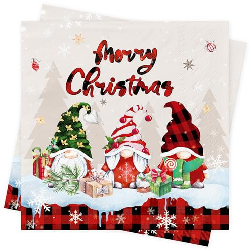 AFYHH Weihnachten Servietten Tischdeko Weihnachtsservietten - 80 Stück Servietten Weihnachten Deko Geburtstag Rot Merry Christmas Napkins Weihnachts Tischdeko Papierservietten 33x33cm
