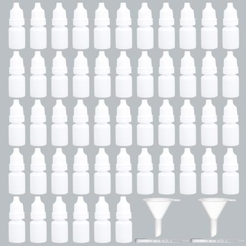 DELORIGIN 50pcs Mini Empty Liquid Dropper Bottle 3ml Plastic Glue Bottles Plastic Squeezable Dropper Bottle with 2 Droppers Refillable Containers with 2 Funnels for Oils Essence Sample Vials Perfume