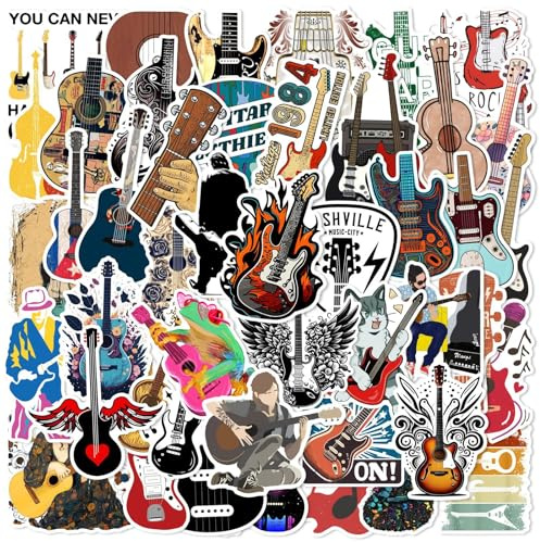 Gitarre-Instrumente Aufkleber Guitar Stickers 50 Stück Skateboard Graffiti Aufkleber Motorräder Fahrrad Snowboard Gepäck Laptop Auto Koffer für Kinder und Jugendliche Wasserdichte Vinyl Aufkleber