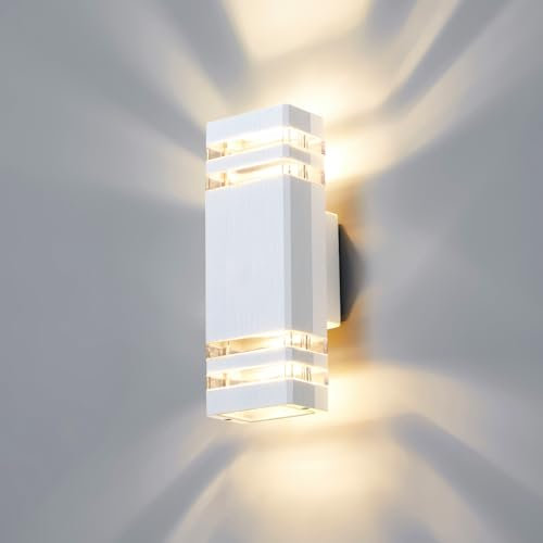 CELAVY LED Wandleuchte Wandlampe aussen - IP65 Außenlampe Aussenlampe Wand, GU10 Up Down Außenleuchte Aussenleuchte Außenwandleuchte Außenbeleuchtung Lampe Hauswand Terrasse Haus Außen, Weiß
