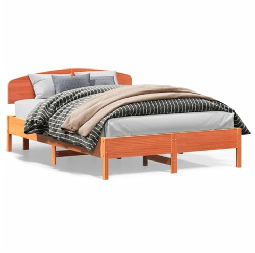 THOYTOUI Massivholzbett mit Kopfteil Wachsbraun 150x200 cm Kiefer, Tagesbett Doppelbett Seniorenbett Bettrahmen Geeignet für Studentenwohnheim Gästezimmer Hotels Schlafzimmer