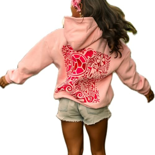Muineobuka Y2K Damen Kapuzenpullover mit Blumenstickerei, übergroßes Kapuzen-Sweatshirt, Vintage-Stil, ästhetisch, Streetwear, B-pink, L