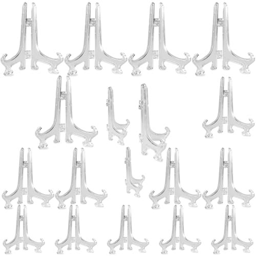 Fizzix 18 PCS Plate Stand for Display, Adjustable Plate Display Rack, Sturdy and Transparent Stands for Showcasing Plates, Artwork, Photos, and Collectibles