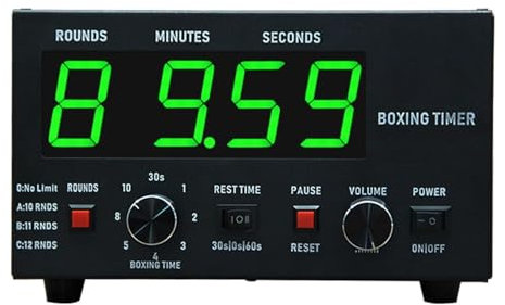 Temporizador de intervalos de boxeo, temporizador de gimnasio LED con operación de perilla de botón completa, timbre ajustable, cronómetro, tiempo de entrenamiento seleccionable y repeticiones de cicl