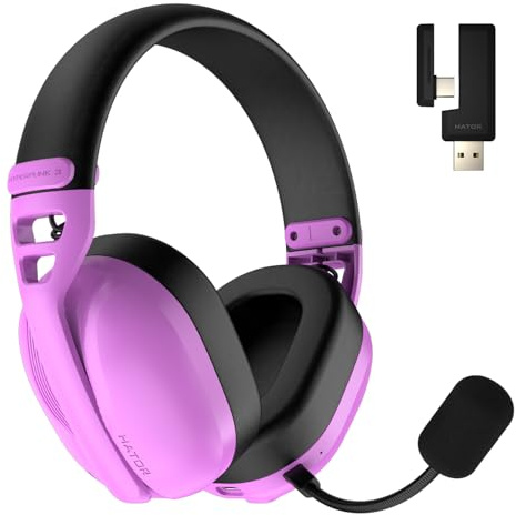 HATOR Hyperpunk 3 Wireless Gaming-Headset – Kabellos, Hi-Res Audio, Hybrid ANC, 40mm Treiber, Bluetooth & 2.4GHz, 45h Akku, abnehmbares Mikrofon, USB-C – für PC, PS5, Violett