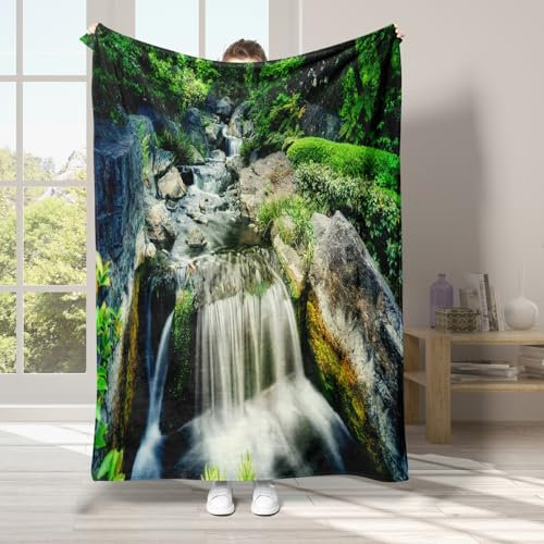 Wasserfälle Flauschige Kuscheldecke Stein Wohndecke, Wolldecke aus Flanell und Microfaser, Perfekt für Sofa und Bett, Weich, Warm und Plüsch (150x200cm)
