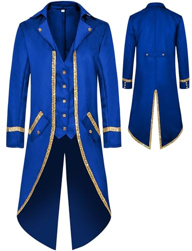 AIEOE Herren Mittelalter Jacke Punk Retro Frack Jacke Pailletten Steampunk Mantel Smocking mit Taschen XXL