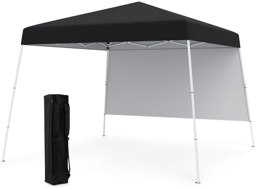 COSTWAY Pop up Pavillon 3 x 3 m, Faltpavillon mit 1 Seitenwand & tragbarem Rucksack & 4 Erdankern, Outdoor Gartenzelt, Wasserdicht & Sonnenschutz, Gartenpavillon Partyzelt für Garten, Party (Schwarz)