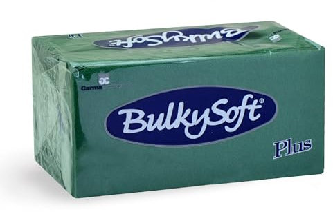 BulkySoft White Paper Napkins – 2-Ply Disposable Serviettes 33x33cm – Soft Tissue Napkins for Parties, Events, Catering – 200 Pack (Green)
