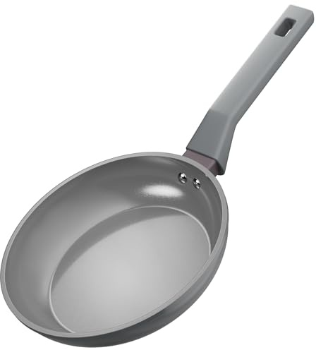 Sanho 20cm Frying Pan Non Stick, Ceramic Frying Pan for Induction Hob, Diamond Titanium Coating PFOA & PFAS Free Non Toxic Cookware Skillet - Grey | Omelette pan, Poignée anti-brûlure, PFAS/PFOA/PTFE-free, dishwasher-safe, for all types of cookers, grey