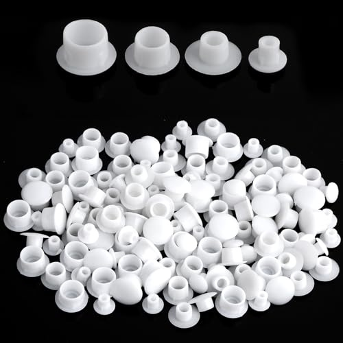 120 Stück Abdeckkappen für Bohrlöcher Bohrloch Schrauben Weiße Kunststoff Lochstopfen Weiss Runde Knopfstopfen Weiß Möbel Schraubenabdeckung Lochabdeckung für Schrank Regal (5 mm/6 mm/8 mm/10 mm)