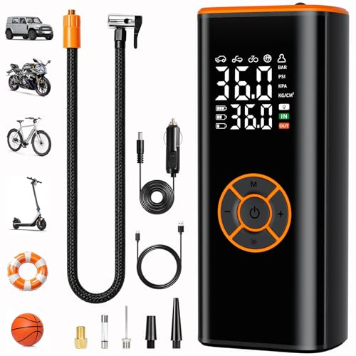 Cordless Tyre Inflator Air Compressor, 6000mAh DC 12V 150PSI Portable Electric Car Air Pump with Digital Pressure Gauge & LED Light, Auto Shut-Off for Car Motorcycle Bike Ball Inflatables