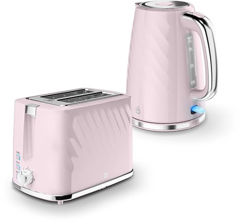 Swan Windsor Breakfast Essentials Bundle with 1.7L Rapid Boil Kettle and 2 Slice Toaster, Pink, EEJB428