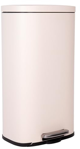 Cofan Cubo de Basura Beige con Pedal 5, 20 o 30 Litros, Cubo Interior, Papelera Metálica, Recubrimiento Antihuellas, Cierre Suave (1, Beige, 30 L)