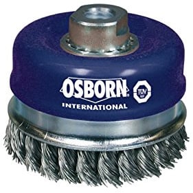 Osborn Topfbürste für Winkelschleifer 150 mm, Durchmesser 80 mm, Gewinde M 14 x 2, gezopfter Stahldraht 0,50 mm mit Stützring TÜV geprüft, blau, 2608153