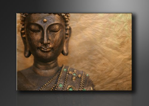 Visario Bild Kunstdruck Buddha Marke Nr 4041 80 x 60 cm Leinwand Bild Wanddeko hochwertig Wohnzimmer Büro Druck