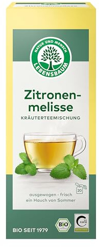 Lebensbaum Zitronenmelisse, Bio Kräutertee-Mischung, Zitronenmelissen-Tee, Bio-Tee, Sommer-Tee, 100% Zitronenmelisse & Zitronengras, 20 Teebeutel, 30g
