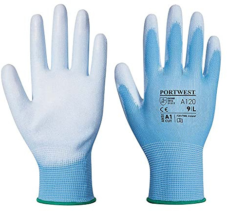 Portwest A120 PU-Beschichteter Handschuh Mit Glatter Beschichtung | Blau, XS, CE Zertifiziert Für Geregelten Handschutz, Lebensmittelzugelassen, Polyesterliner, Für Elektronik