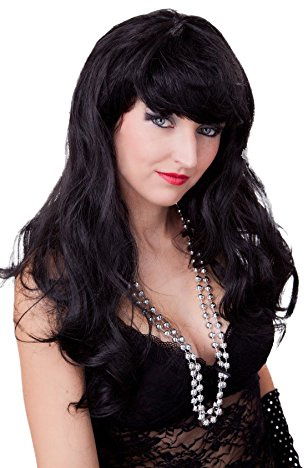 Faschingskönig Klassische Damenperücke Lange Haare mit Pony 20er 30er Jahre Charleston Perücke sexy Frisur Vamp Halloween Hexenperücke