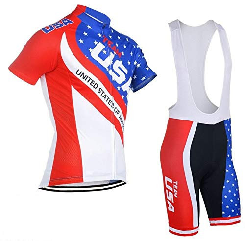 SGCIKER Team USA Radsport Trikots us Flagge Kurzarm-Radbekleidung Trikot-Sets bib Shorts mit Silikon-Gel-Pad (L)