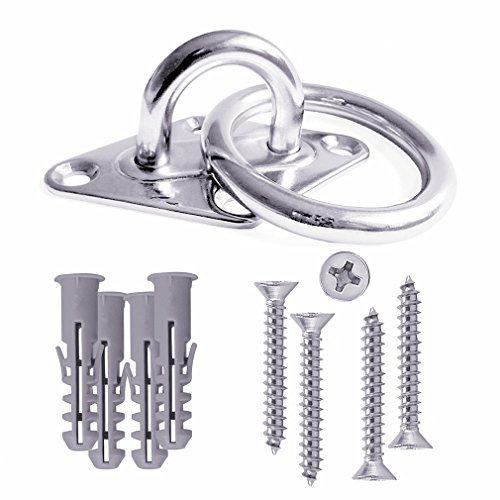 Qiorange Crochet de Fixation pour Mur ou Plafond avec Anneau Rond Acier métal – Support/Fixation pour Sling Trainer, Hamac, Aerial Yoga, Voile d'ombrage (1 Set)